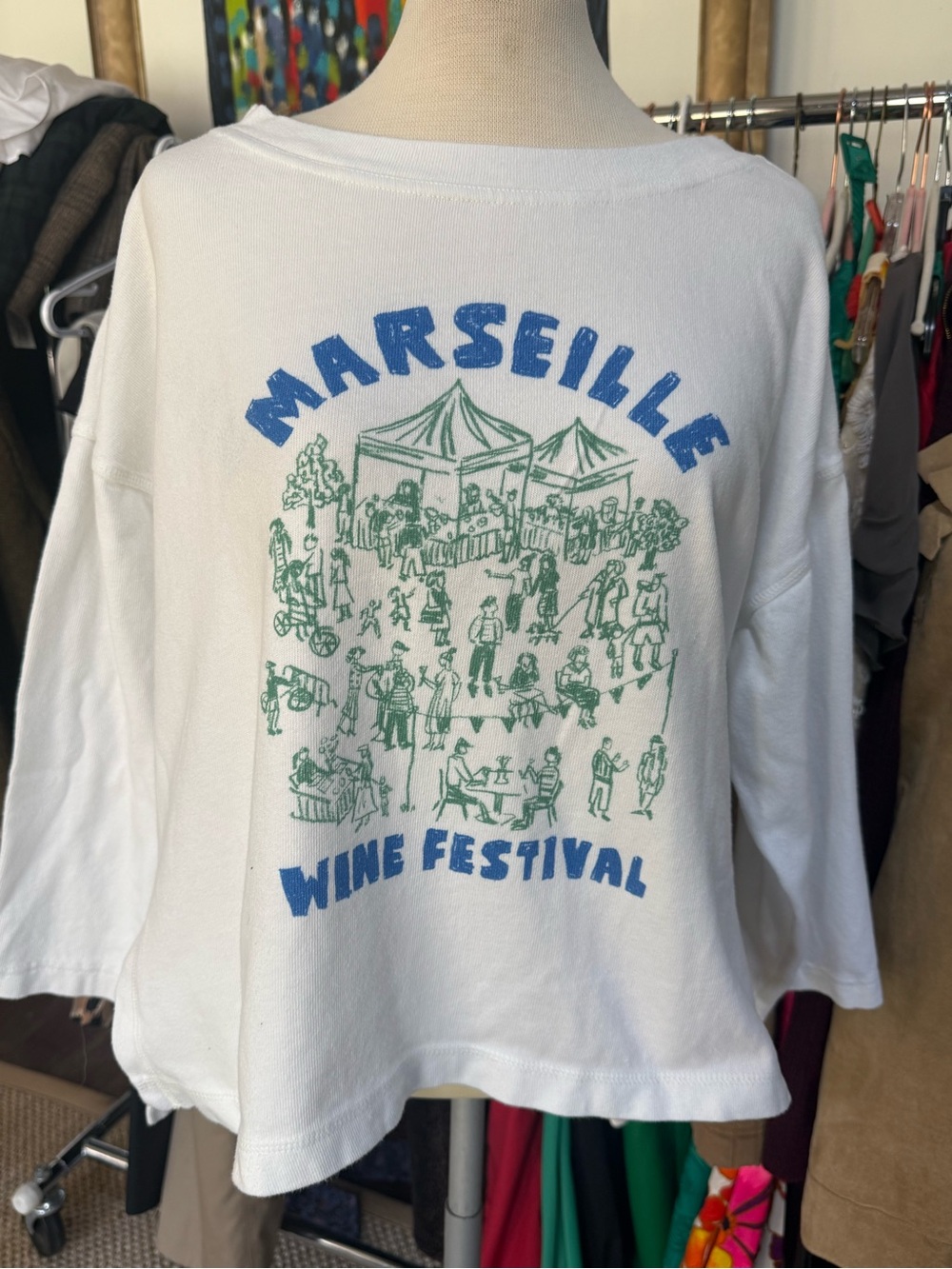 Pilcro White Long-Sleeve 'Marseille Wine Festival' Graphic Terry Sweatshirt